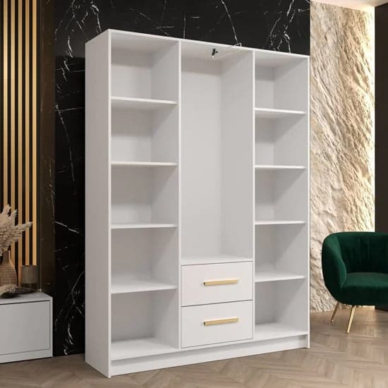 Bastia II Mirrored Wardrobe With 3 Doors 2 Drawers In White