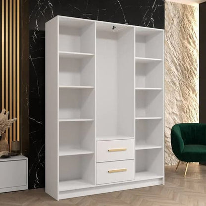 Bastia II Mirrored Wardrobe With 3 Doors 2 Drawers In White