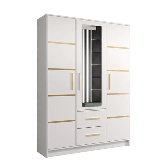 Bastia II Mirrored Wardrobe With 3 Doors 2 Drawers In White