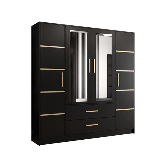 Bastia II 4 Door 2-Drawer Mirrored Wardrobe | Bold Black | Furco