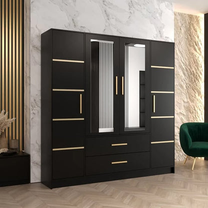 Bastia II 4 Door 2-Drawer Mirrored Wardrobe | Bold Black | Furco