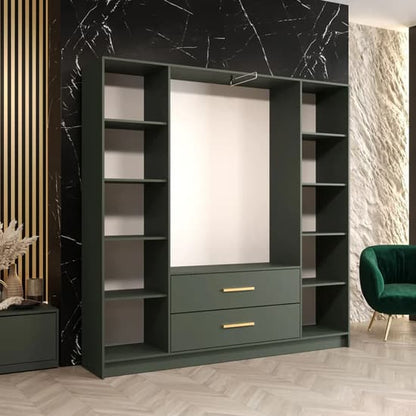 Bastia II 4 Door 2-Drawer Mirrored Wardrobe | Vibrant Green | Furco