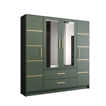 Bastia II 4 Door 2-Drawer Mirrored Wardrobe | Vibrant Green | Furco