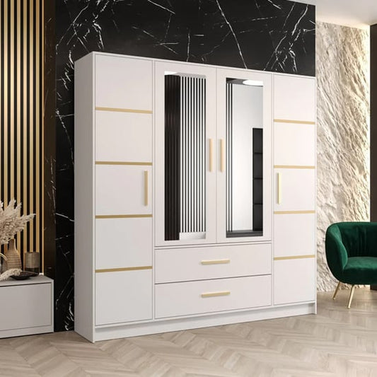 Bastia II 4 Door 2-Drawer Mirrored Wardrobe | Pure White | Furco