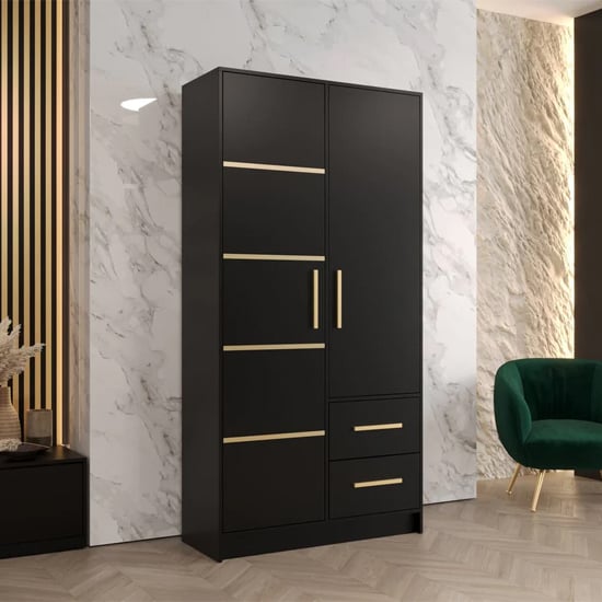 Bastia III 2 Door 2-Drawer Wooden Wardrobe | Sophisticated Black | Furco
