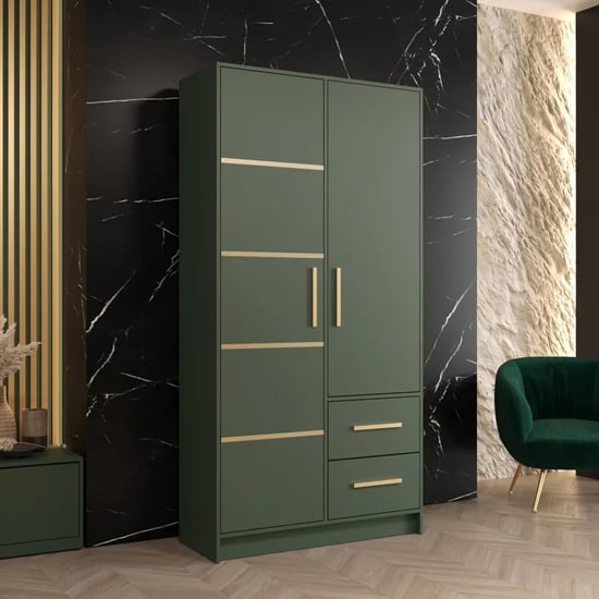 Bastia III 2 Door 2-Drawer Wooden Wardrobe | Vibrant Green | Furco
