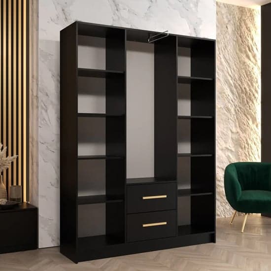 Bastia III Wooden Wardrobe With 3 Doors 2 Drawers In Black