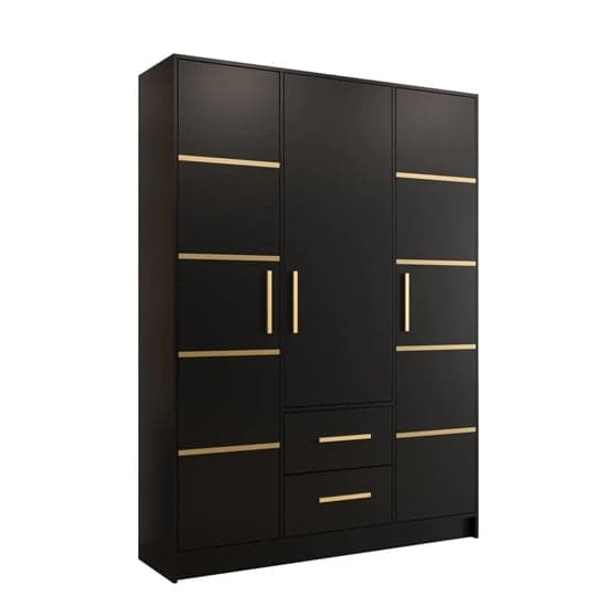 Bastia III Wooden Wardrobe With 3 Doors 2 Drawers In Black
