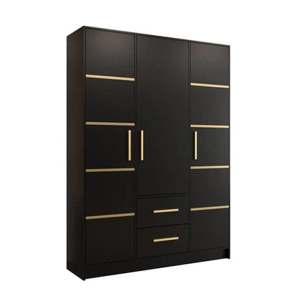 Bastia III Wooden Wardrobe With 3 Doors 2 Drawers In Black