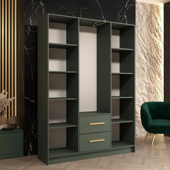 Bastia III Wooden Wardrobe With 3 Doors 2 Drawers In Green