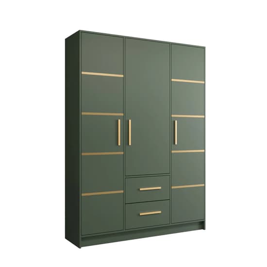 Bastia III Wooden Wardrobe With 3 Doors 2 Drawers In Green