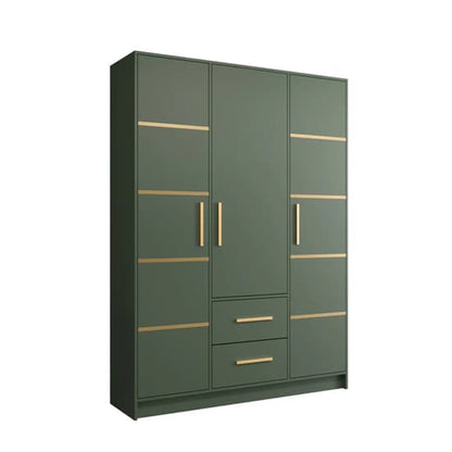 Bastia III Wooden Wardrobe With 3 Doors 2 Drawers In Green