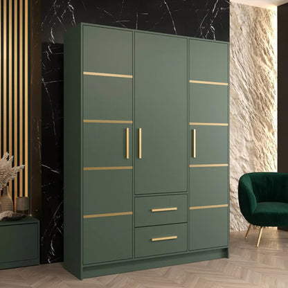 Bastia III Wooden Wardrobe With 3 Doors 2 Drawers In Green