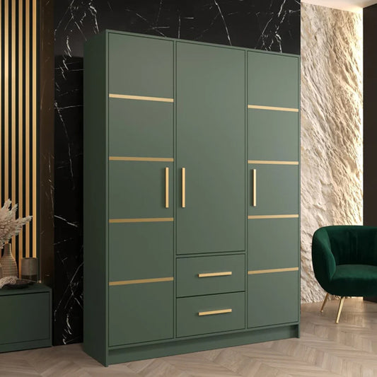 Bastia III Wooden Wardrobe With 3 Doors 2 Drawers In Green