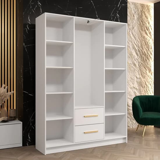 Bastia III Wooden Wardrobe With 3 Doors 2 Drawers In White