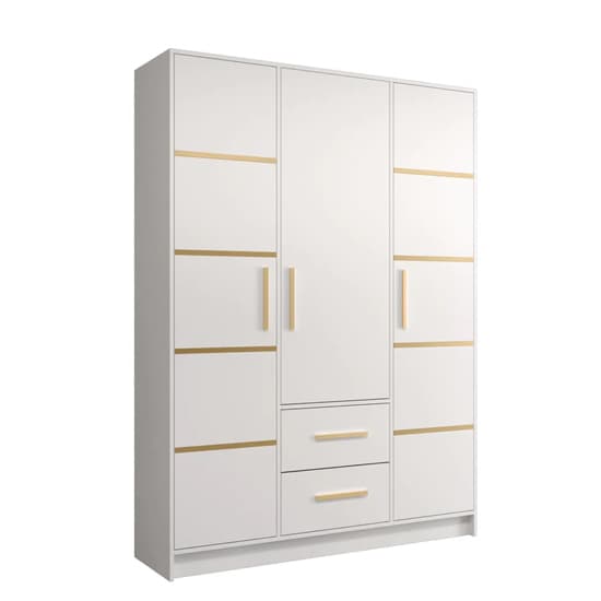 Bastia III Wooden Wardrobe With 3 Doors 2 Drawers In White