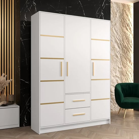 Bastia III Wooden Wardrobe With 3 Doors 2 Drawers In White