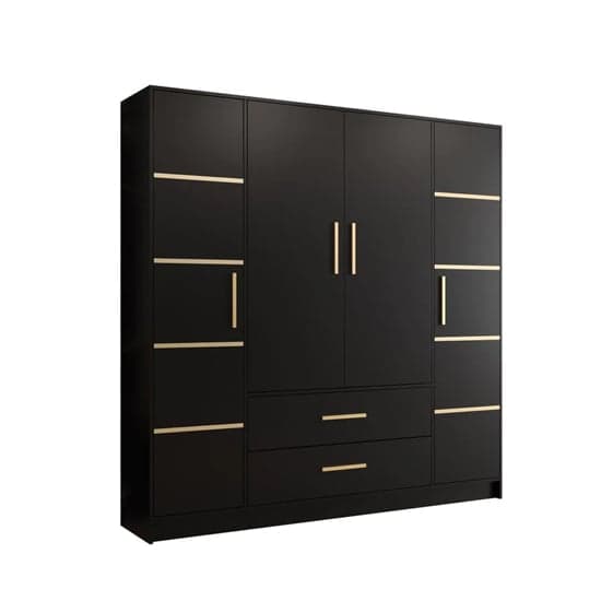 Bastia III Wooden Wardrobe With 4 Doors 2 Drawers In Black
