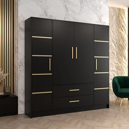 Bastia III Wooden Wardrobe With 4 Doors 2 Drawers In Black