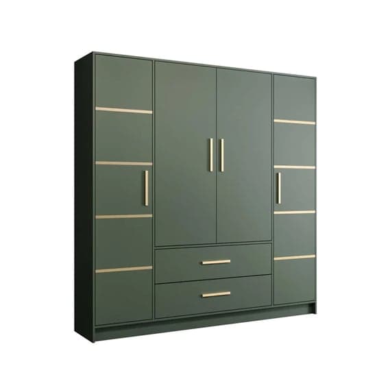 Bastia III Wooden Wardrobe With 4 Doors 2 Drawers In Green
