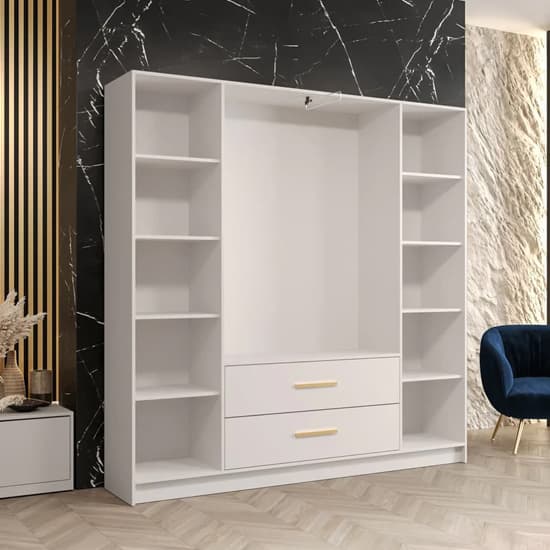 Bastia III Wooden Wardrobe With 4 Doors 2 Drawers In White