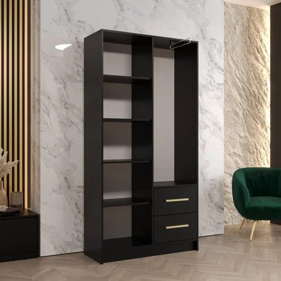 Bastia IV Mirrored Wardrobe With 2 Doors 2 Drawers In Black