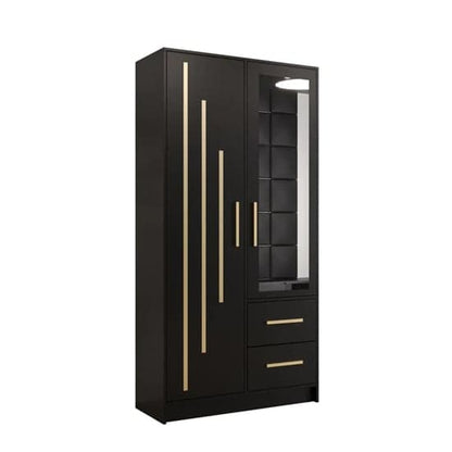 Bastia IV Mirrored Wardrobe With 2 Doors 2 Drawers In Black