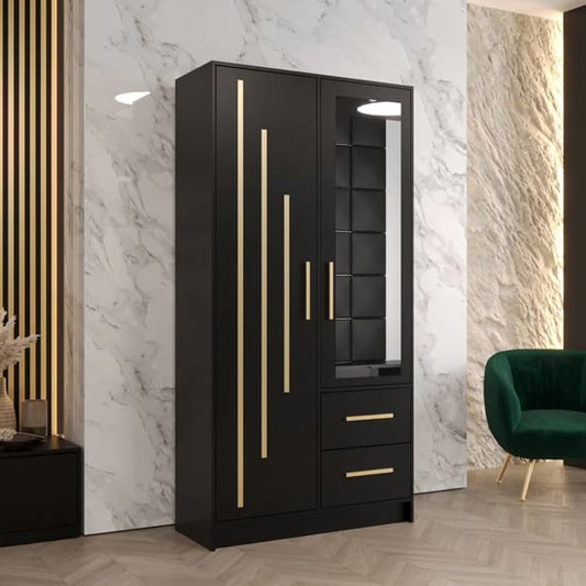 Bastia IV Mirrored Wardrobe With 2 Doors 2 Drawers In Black