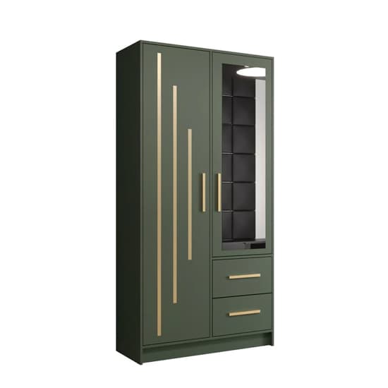 Bastia IV Mirrored Wardrobe With 2 Doors 2 Drawers In Green