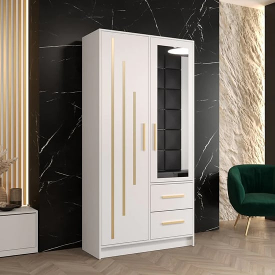 Bastia IV Mirrored Wardrobe With 2 Doors 2 Drawers In White