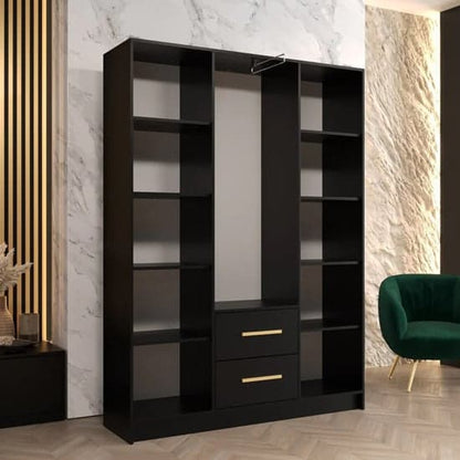 Bastia IV Mirrored Wardrobe With 3 Doors 2 Drawers In Black