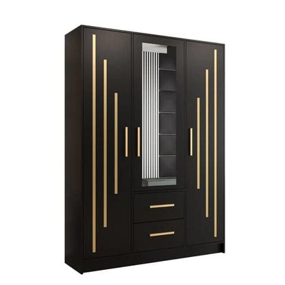 Bastia IV Mirrored Wardrobe With 3 Doors 2 Drawers In Black