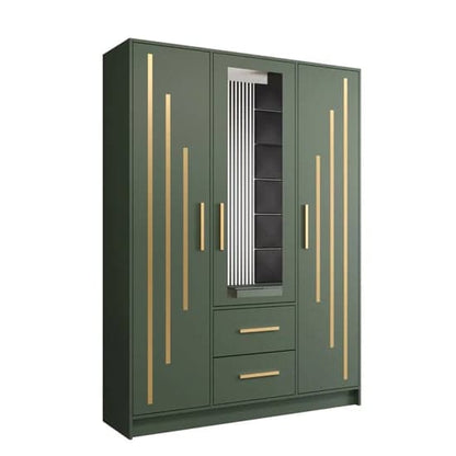 Bastia IV Mirrored Wardrobe With 3 Doors 2 Drawers In Green