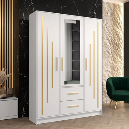 Bastia IV Mirrored Wardrobe With 3 Doors 2 Drawers In White