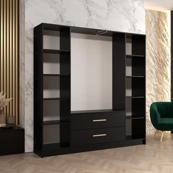 Bastia IV 4 Door 2-Drawer Mirrored Wardrobe | Elegant Black | Sophisticated Storage | Furco