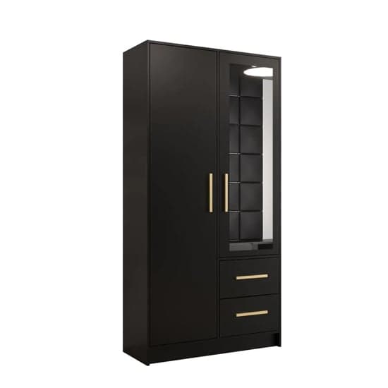 Bastia Mirrored Wardrobe With 2 Doors 2 Drawers In Black