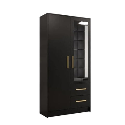 Bastia Mirrored Wardrobe With 2 Doors 2 Drawers In Black