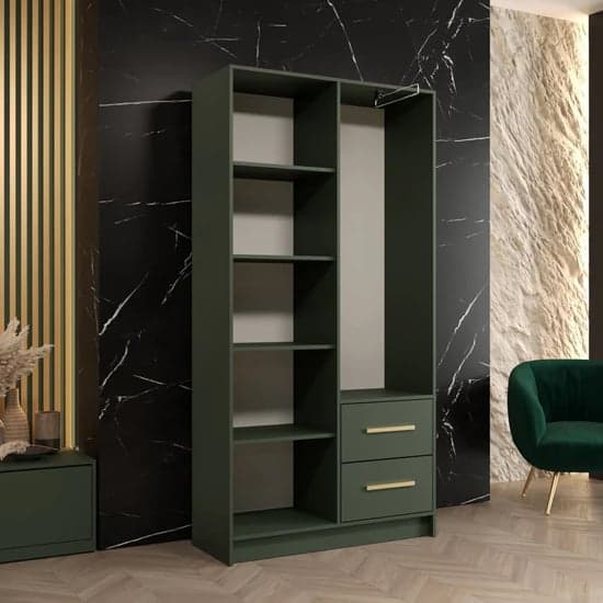 Bastia Mirrored Wardrobe With 2 Doors 2 Drawers In Green