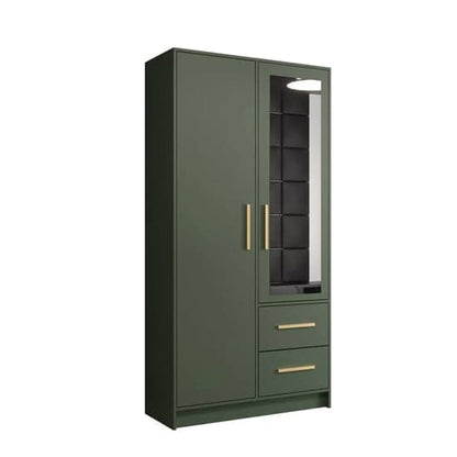 Bastia Mirrored Wardrobe With 2 Doors 2 Drawers In Green