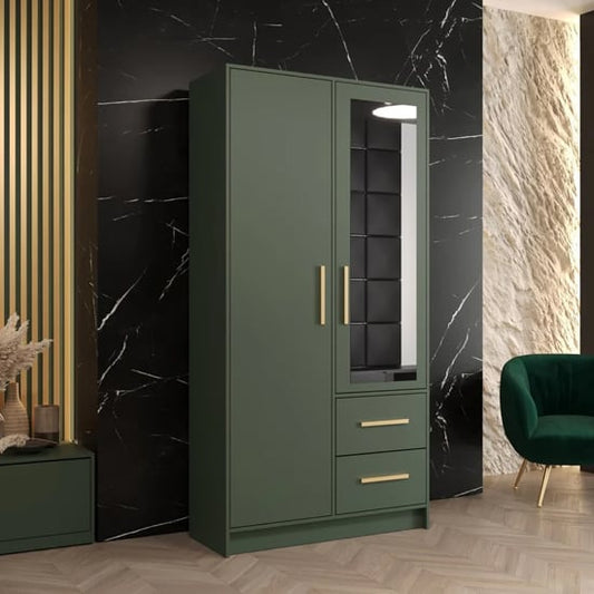 Bastia Mirrored Wardrobe With 2 Doors 2 Drawers In Green