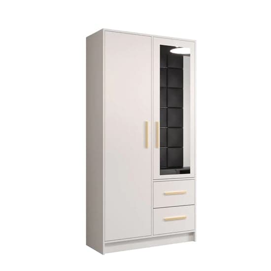 Bastia Mirrored Wardrobe With 2 Doors 2 Drawers In White