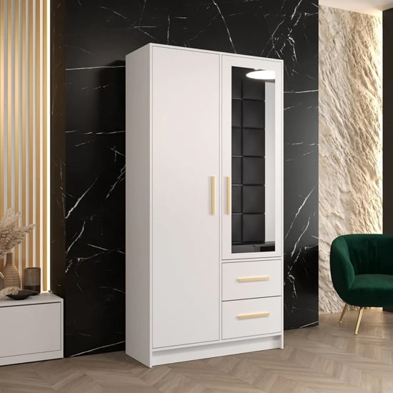 Bastia Mirrored Wardrobe With 2 Doors 2 Drawers In White