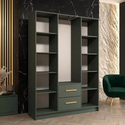 Bastia Mirrored Wardrobe With 3 Doors 2 Drawers In Green