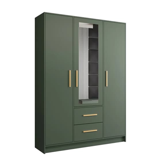 Bastia Mirrored Wardrobe With 3 Doors 2 Drawers In Green