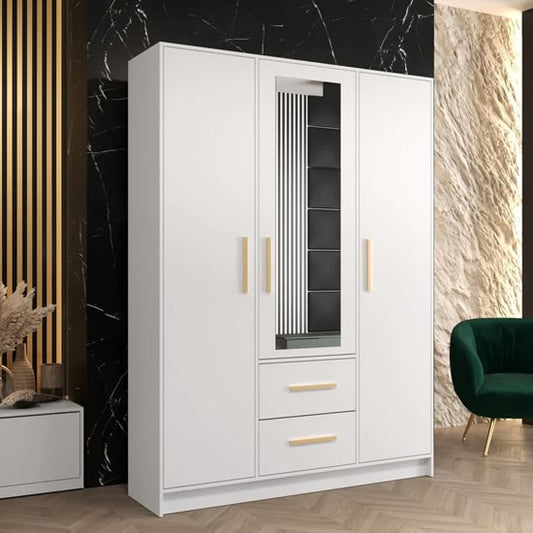 Bastia Mirrored Wardrobe With 3 Doors 2 Drawers In White