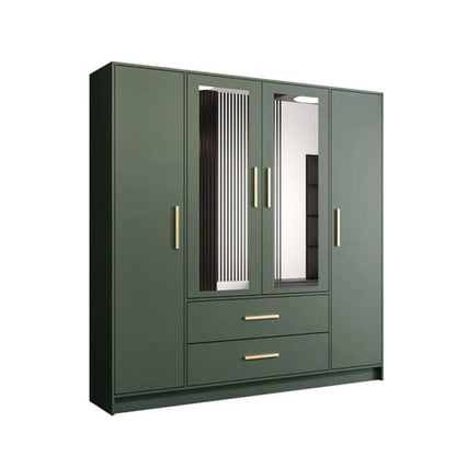Bastia 4 Door 2-Drawer Mirrored Wardrobe in Green | Vibrant & Roomy | Furco