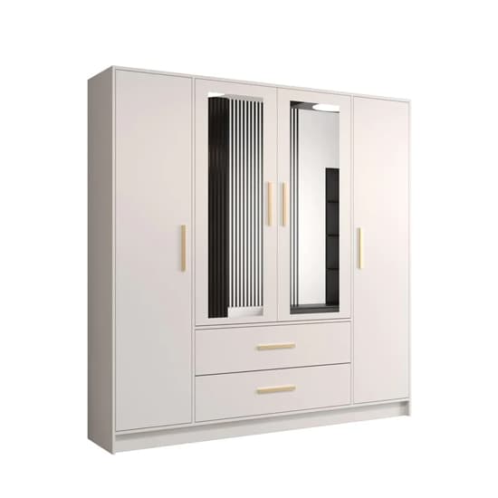 Bastia 4 Door 2-Drawer Mirrored Wardrobe in White | Reflective Elegance | Furco