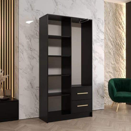 Bastia V 2 Door 2-Drawer Wooden Wardrobe | Classic Black | Sophisticated Storage | Furco