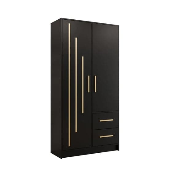 Bastia V 2 Door 2-Drawer Wooden Wardrobe | Classic Black | Sophisticated Storage | Furco