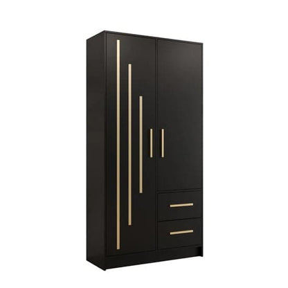 Bastia V 2 Door 2-Drawer Wooden Wardrobe | Classic Black | Sophisticated Storage | Furco